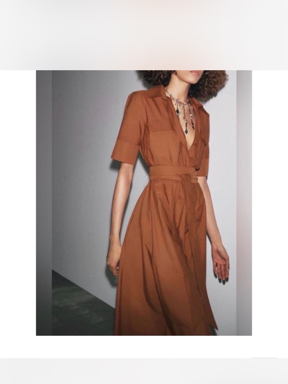 zara belted burnt orange shirt dress maxi